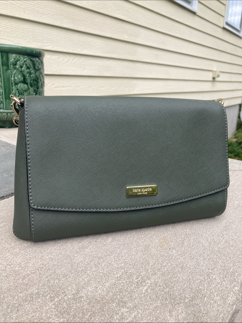 kate spade Olive Green Saffiano Leather Crossbody with Gold Hardware